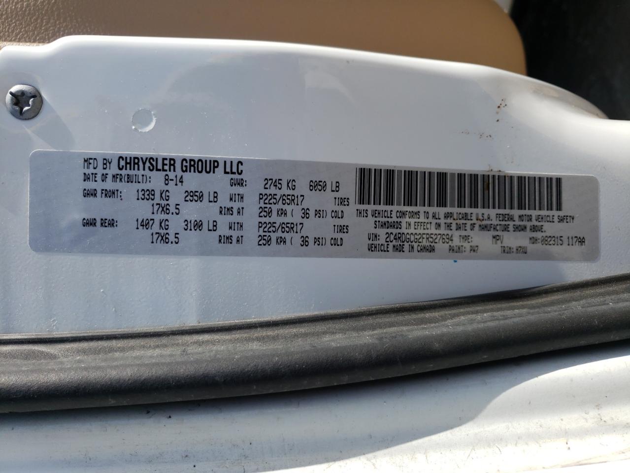 Photo 10 from auction – 2015 DODGE GRAND CARA with VIN 2C4RDGCG2FR527694