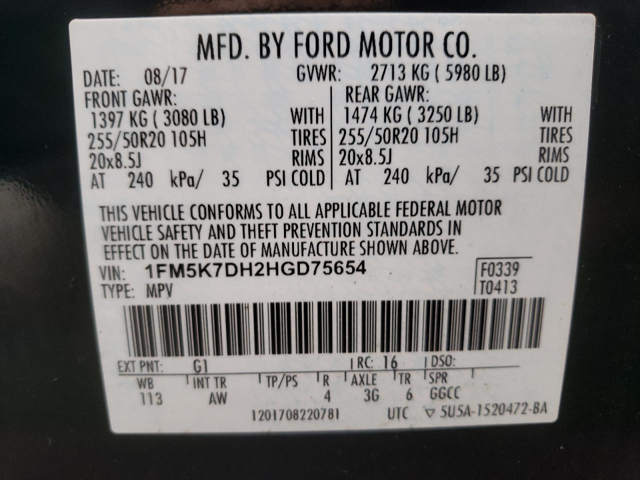 Photo 10 from auction – 2017 FORD EXPLORER X with VIN 1FM5K7DH2HGD75654