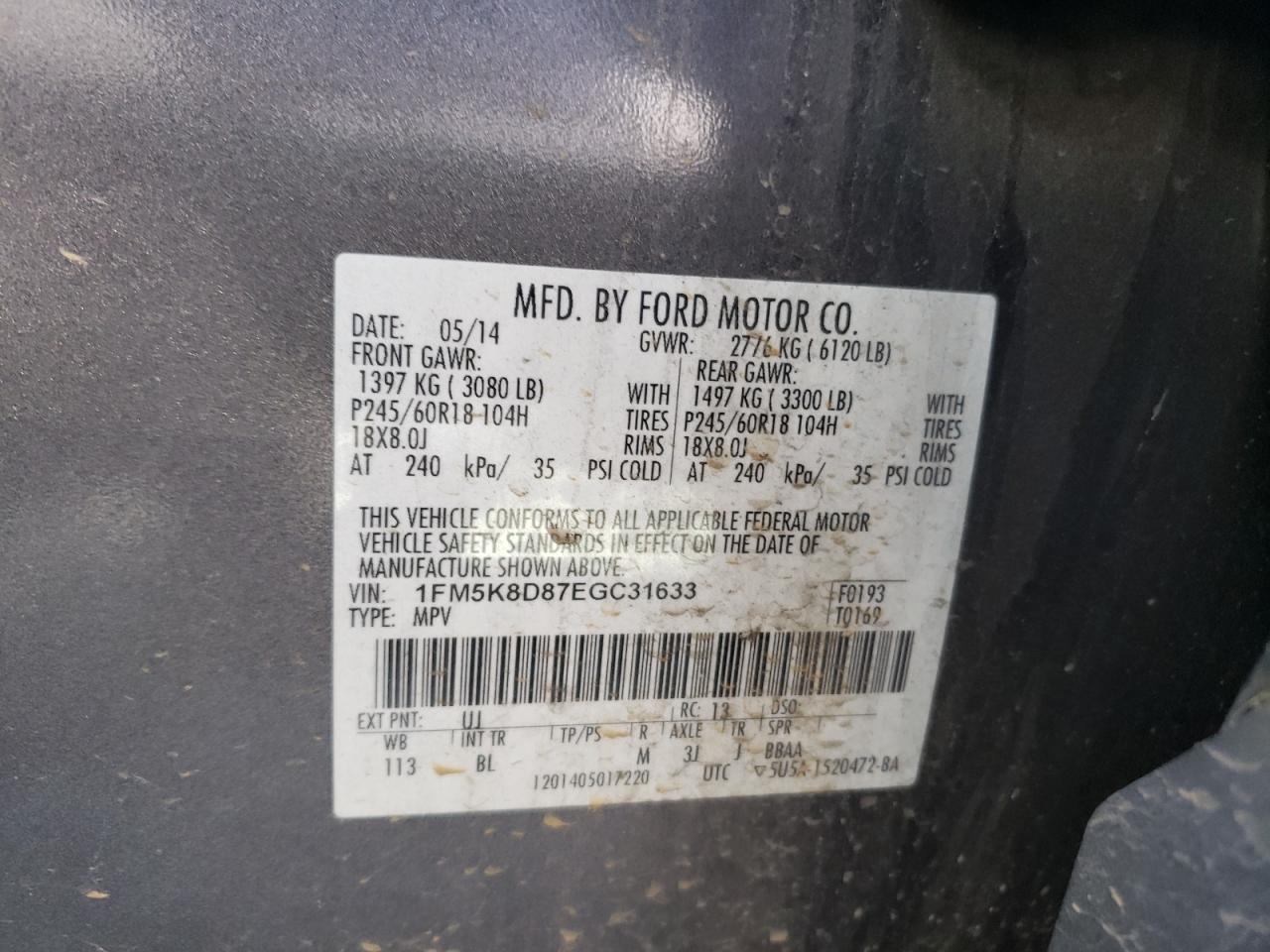 Photo 10 from auction – 2014 FORD EXPLORER X with VIN 1FM5K8D87EGC31633