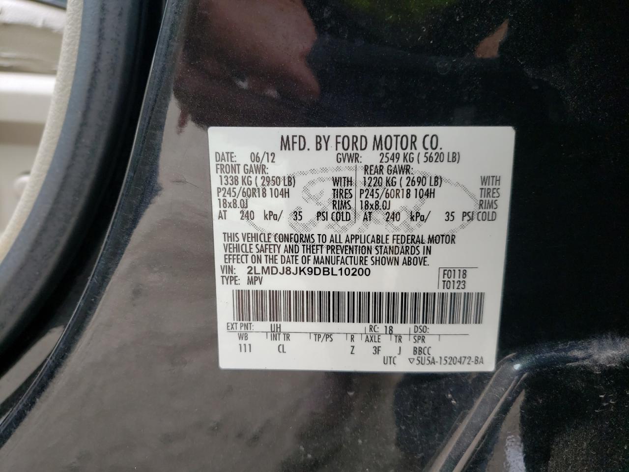 Photo 10 from auction – 2013 LINCOLN MKX with VIN 2LMDJ8JK9DBL10200