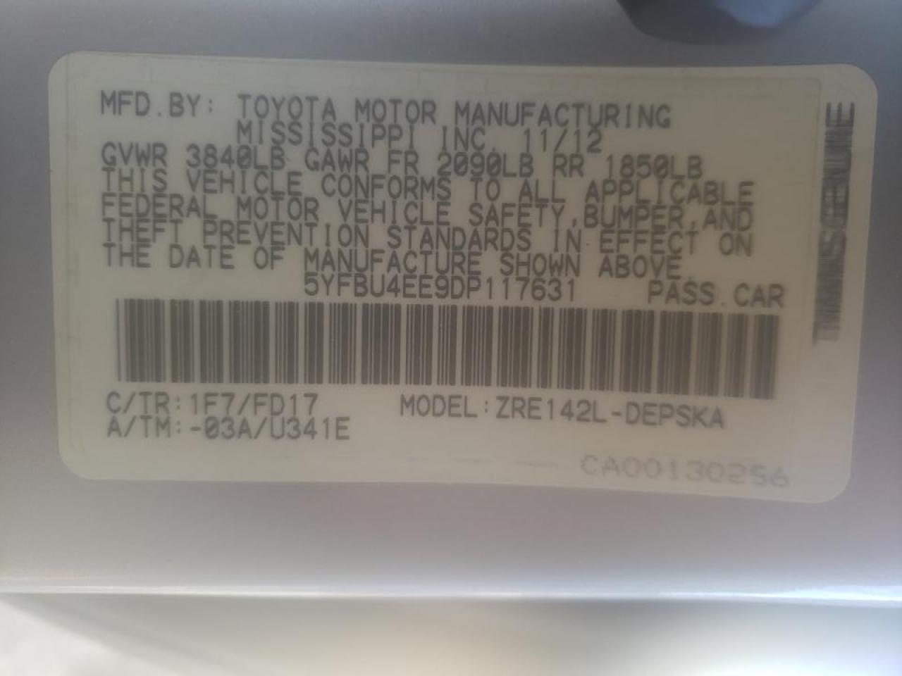 Photo 10 from auction – 2013 TOYOTA COROLLA BA with VIN 5YFBU4EE9DP117631