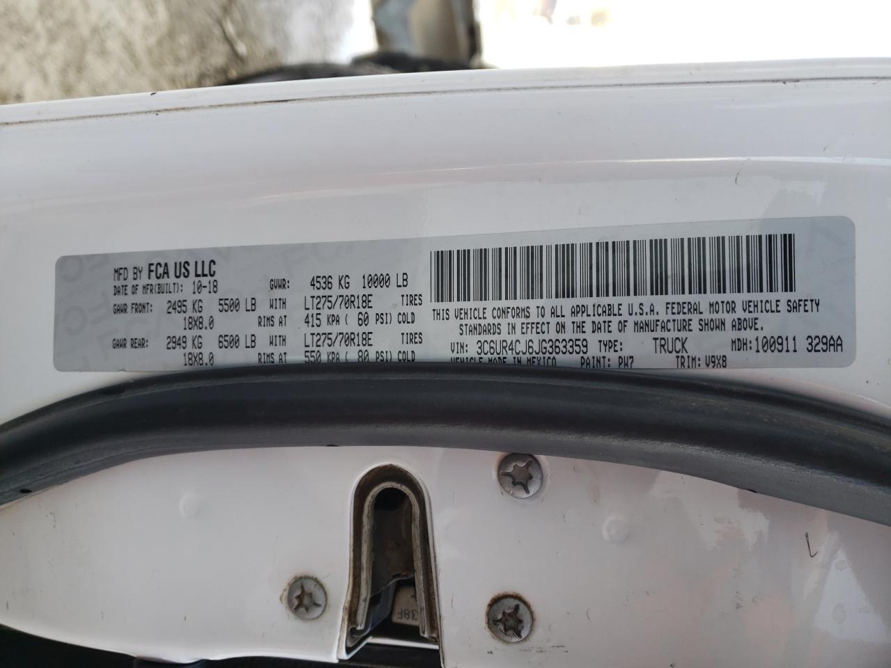 Photo 10 from auction – 2018 RAM 2500 ST with VIN 3C6UR4CJ6JG363359