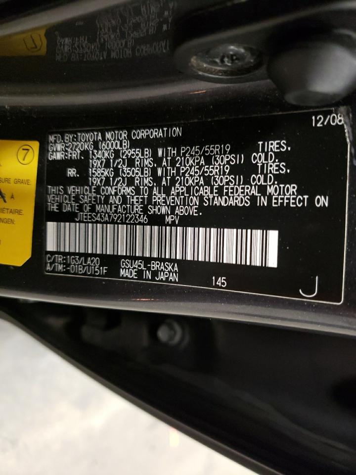 Photo 10 from auction – 2009 TOYOTA HIGHLANDER with VIN JTEES43A792122346