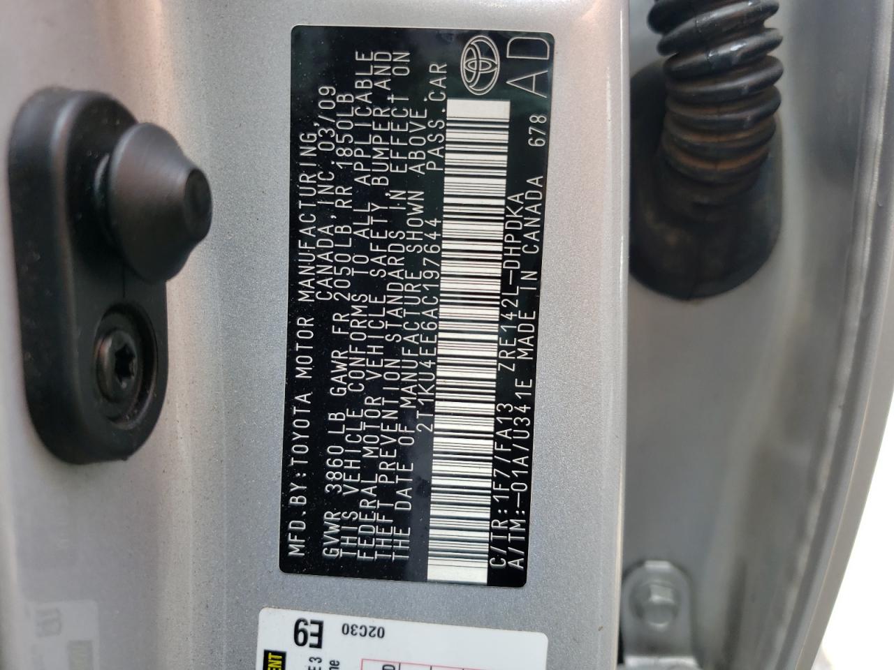 Photo 10 from auction – 2010 TOYOTA COROLLA MA with VIN 2T1KU4EE6AC197644