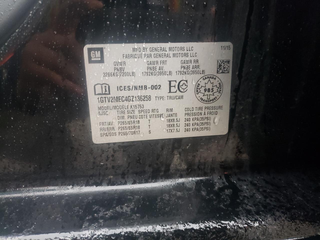 Photo 10 from auction – 2016 GMC SIERRA K15 with VIN 1GTV2MEC4GZ136258