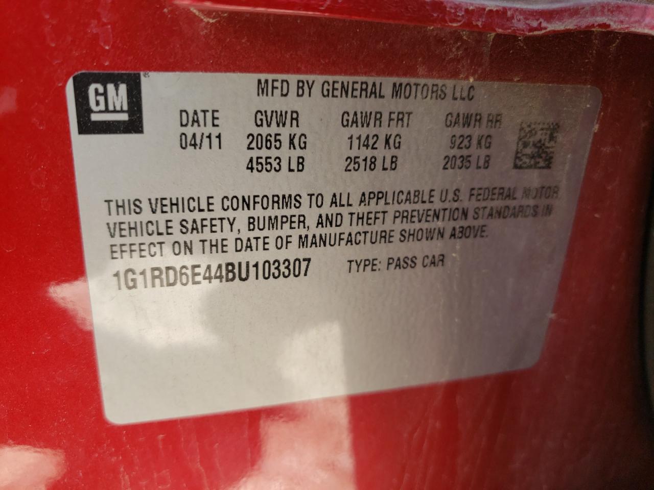 Photo 10 from auction – 2011 CHEVROLET VOLT with VIN 1G1RD6E44BU103307