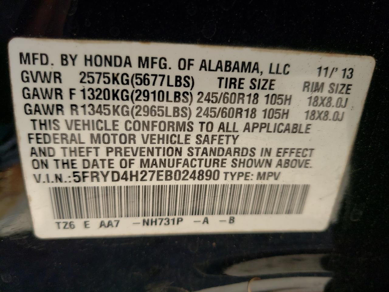 Photo 10 from auction – 2014 ACURA MDX with VIN 5FRYD4H27EB024890