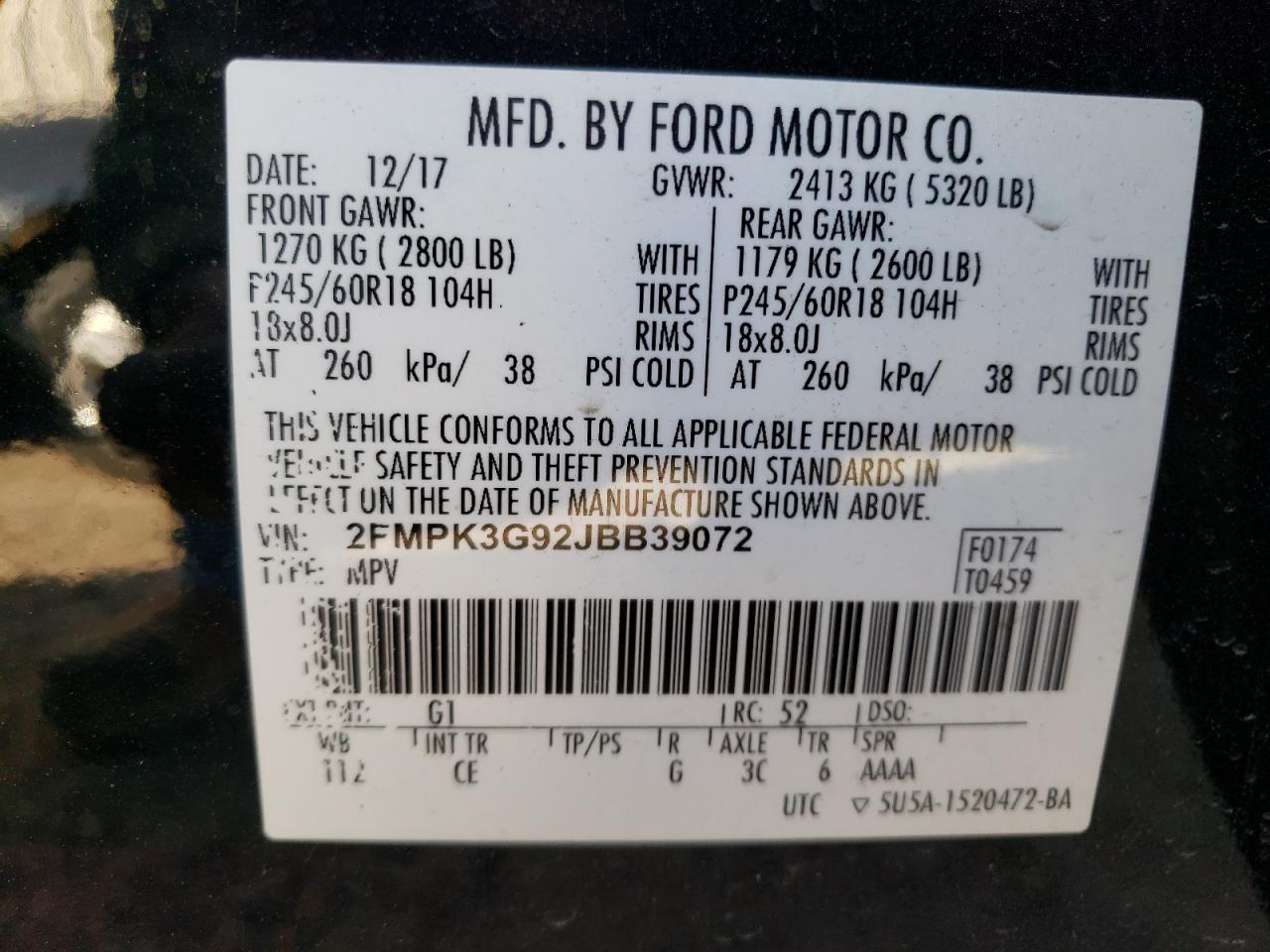 Photo 10 from auction – 2018 FORD EDGE SE with VIN 2FMPK3G92JBB39072