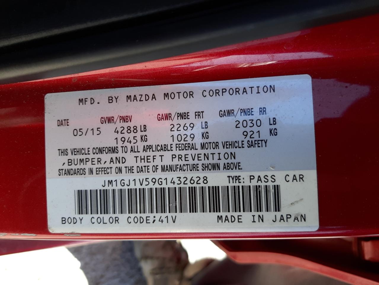 Photo 10 from auction – 2016 MAZDA 6 TOURING with VIN JM1GJ1V59G1432628