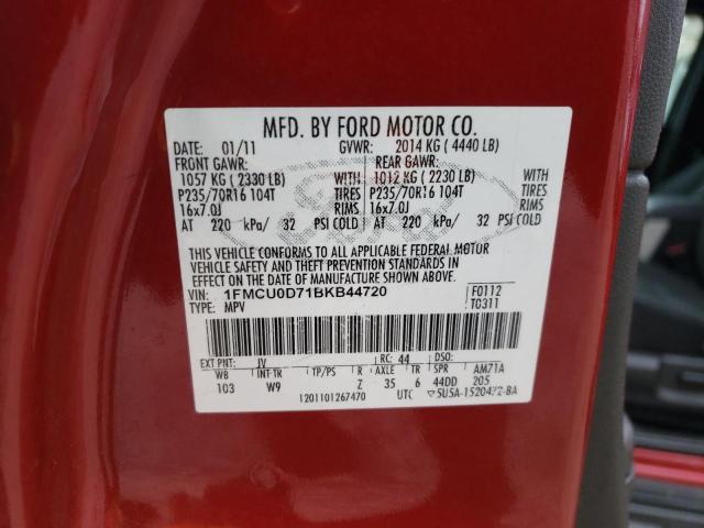 FORD ESCAPE XLT 2011 with VIN 1FMCU0D71BKB44720 - Photo from auction