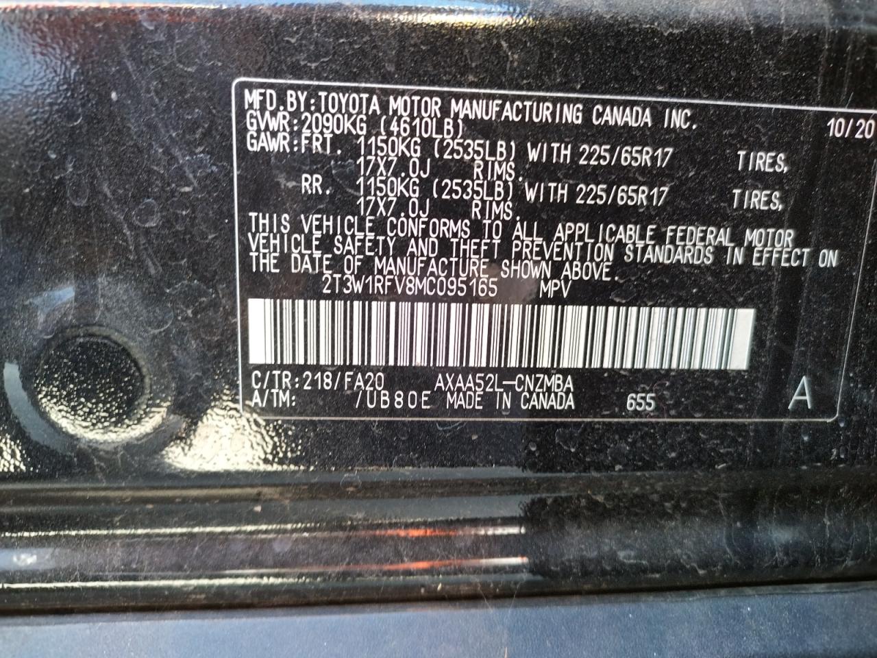 Photo 10 from auction – 2021 TOYOTA RAV4 XLE with VIN 2T3W1RFV8MC095165