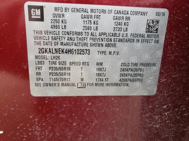 Photo 10 from auction – 2017 GMC TERRAIN SL with VIN 2GKALNEK4H6102573