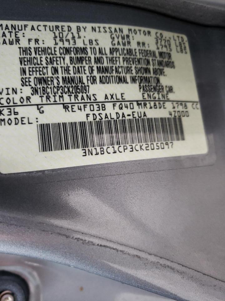 Photo 10 from auction – 2012 NISSAN VERSA S with VIN 3N1BC1CP3CK205097