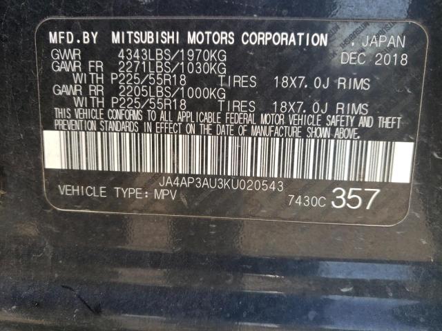 Photo 10 from auction – 2019 MITSUBISHI OUTLANDER with VIN JA4AP3AU3KU020543