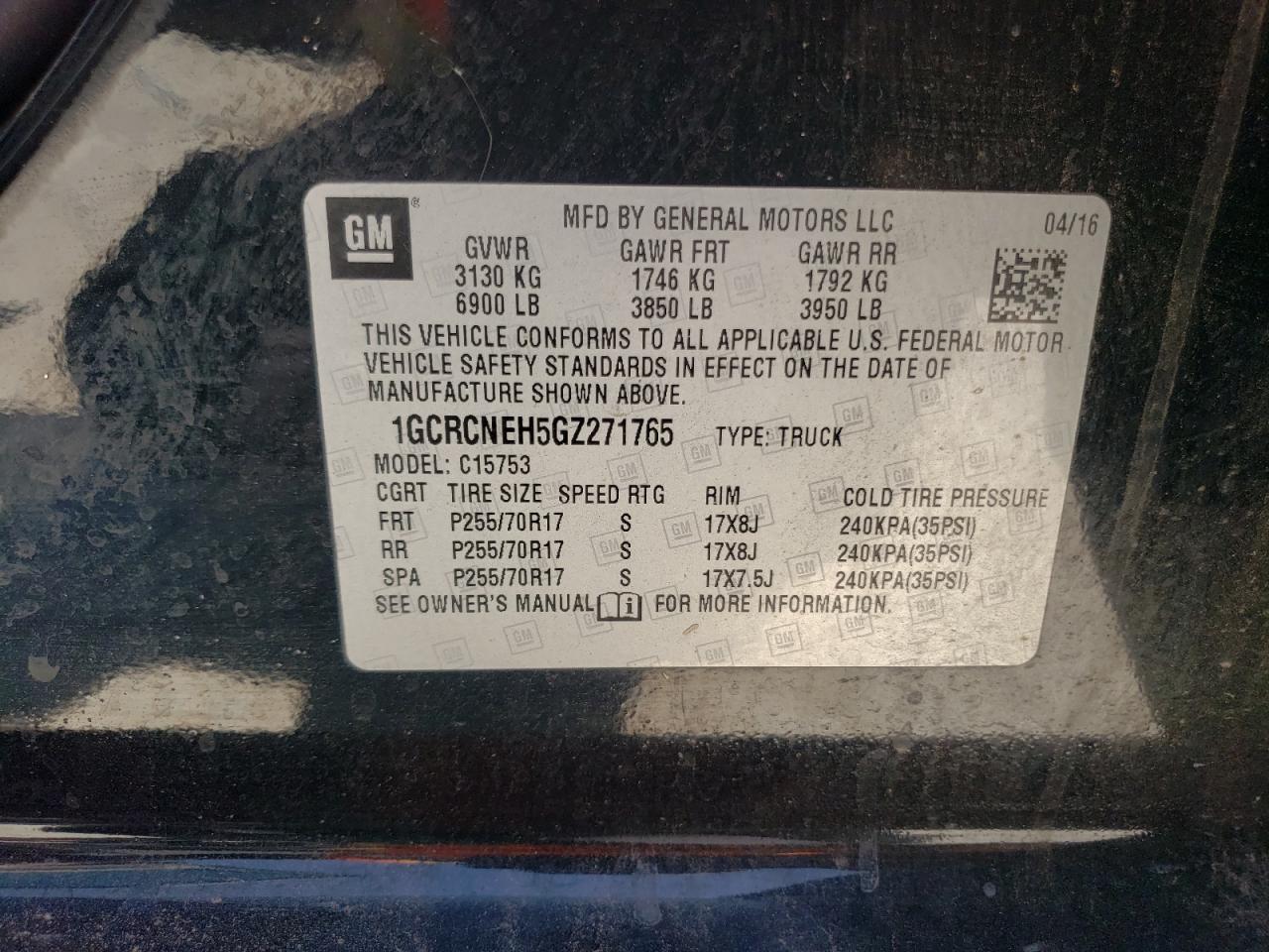 Photo 10 from auction – 2016 CHEVROLET SILVERADO with VIN 1GCRCNEH5GZ271765