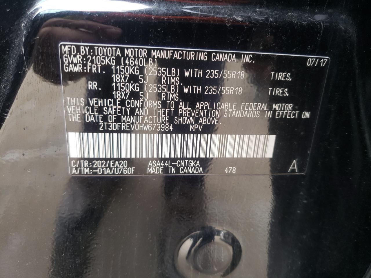 Photo 10 from auction – 2017 TOYOTA RAV4 LIMIT with VIN 2T3DFREV0HW673984