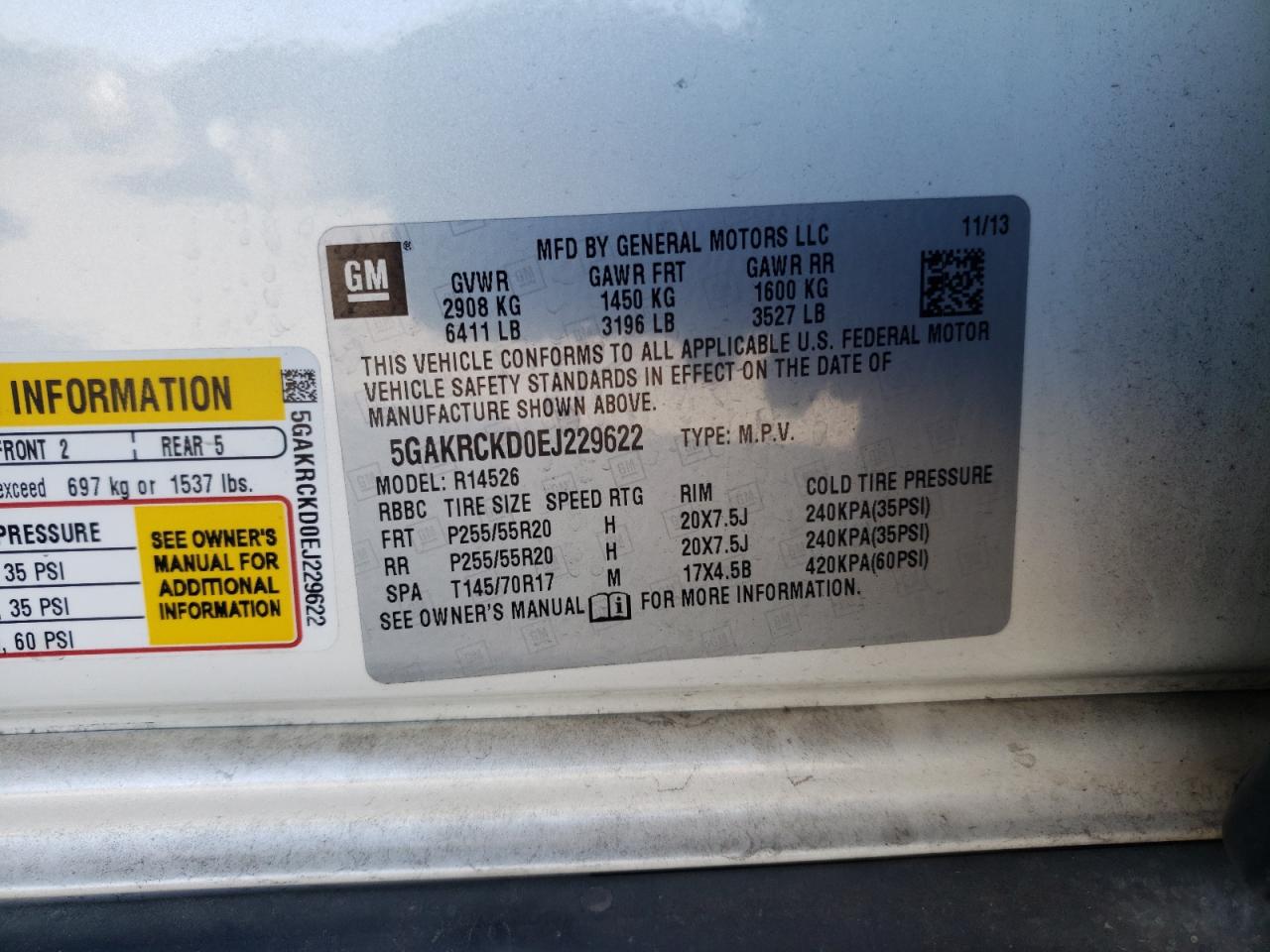 Photo 10 from auction – 2014 BUICK ENCLAVE with VIN 5GAKRCKD0EJ229622