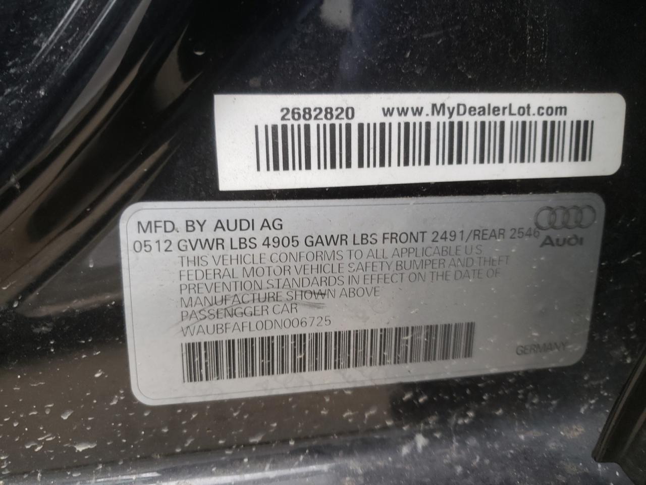 Photo 10 from auction – 2013 AUDI A4 PREMIUM with VIN WAUBFAFL0DN006725
