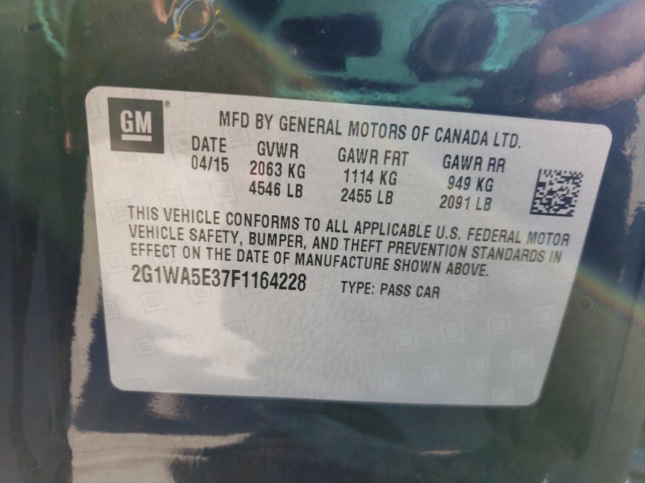Photo 10 from auction – 2015 CHEVROLET IMPALA LIM with VIN 2G1WA5E37F1164228