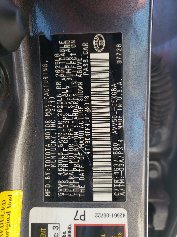 Photo 10 from auction – 2014 TOYOTA CAMRY HYBR with VIN 4T1BD1FK4EU109018