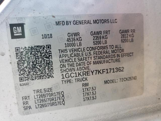 Photo 10 from auction – 2019 CHEVROLET SILVERADO with VIN 1GC1KREY7KF171362