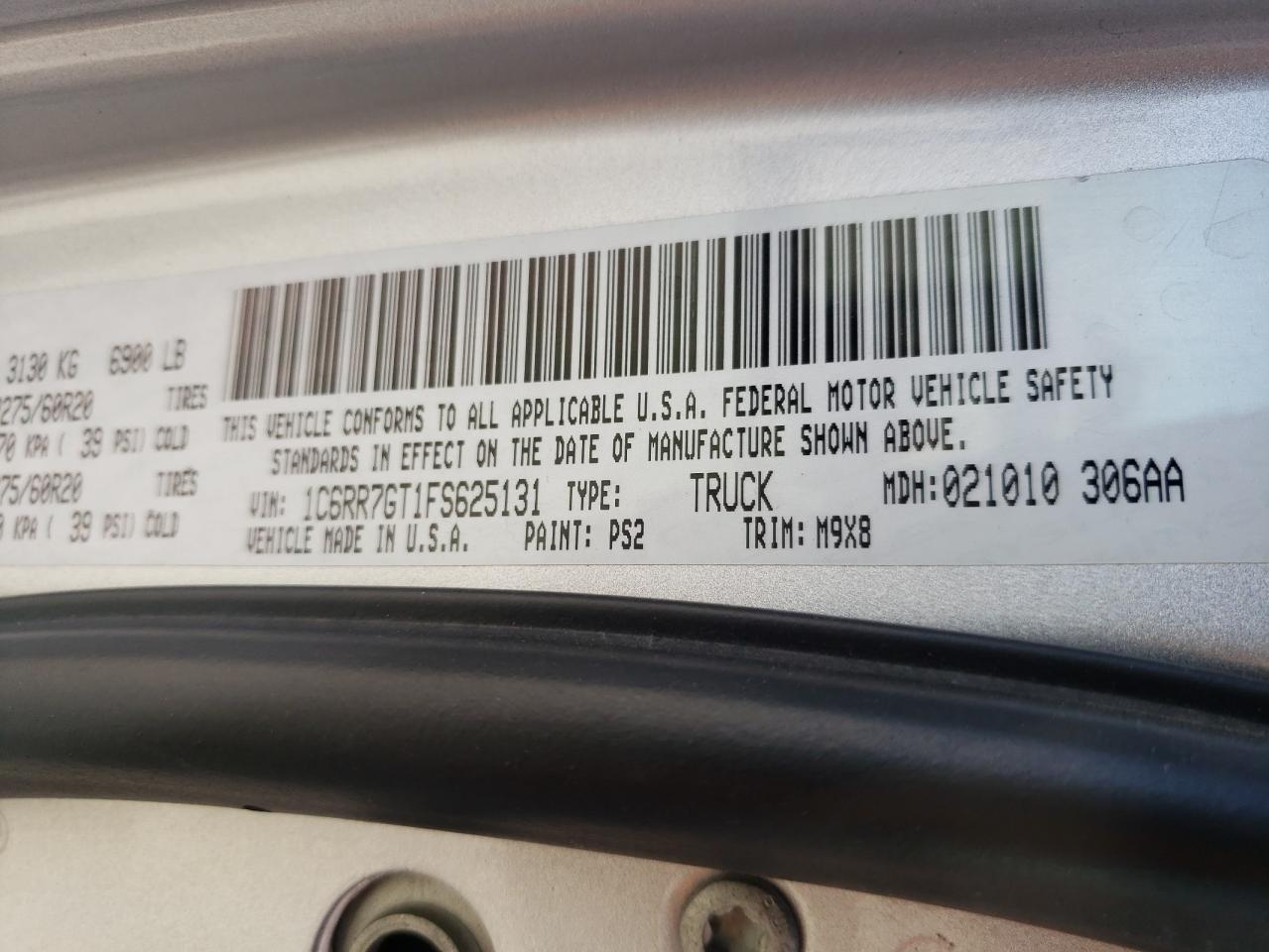 Photo 10 from auction – 2015 RAM 1500 SLT with VIN 1C6RR7GT1FS625131
