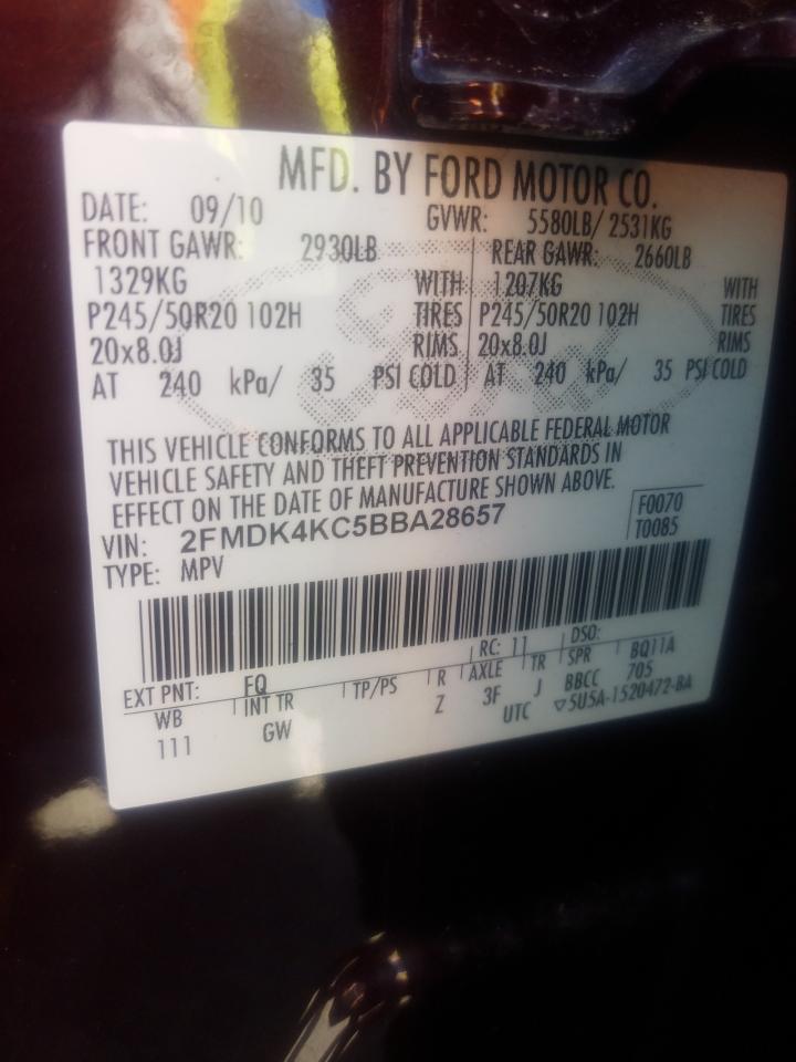 Photo 10 from auction – 2011 FORD EDGE LIMIT with VIN 2FMDK4KC5BBA28657