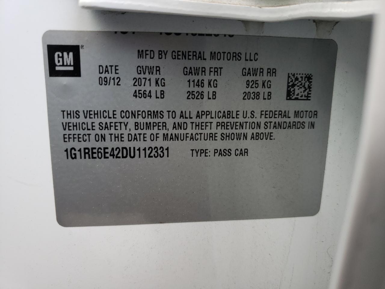 Photo 10 from auction – 2013 CHEVROLET VOLT with VIN 1G1RE6E42DU112331