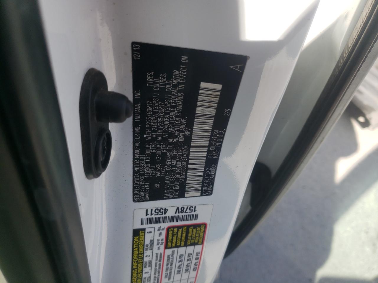 Photo 10 from auction – 2014 TOYOTA SIENNA with VIN 5TDKK3DC6ES443704