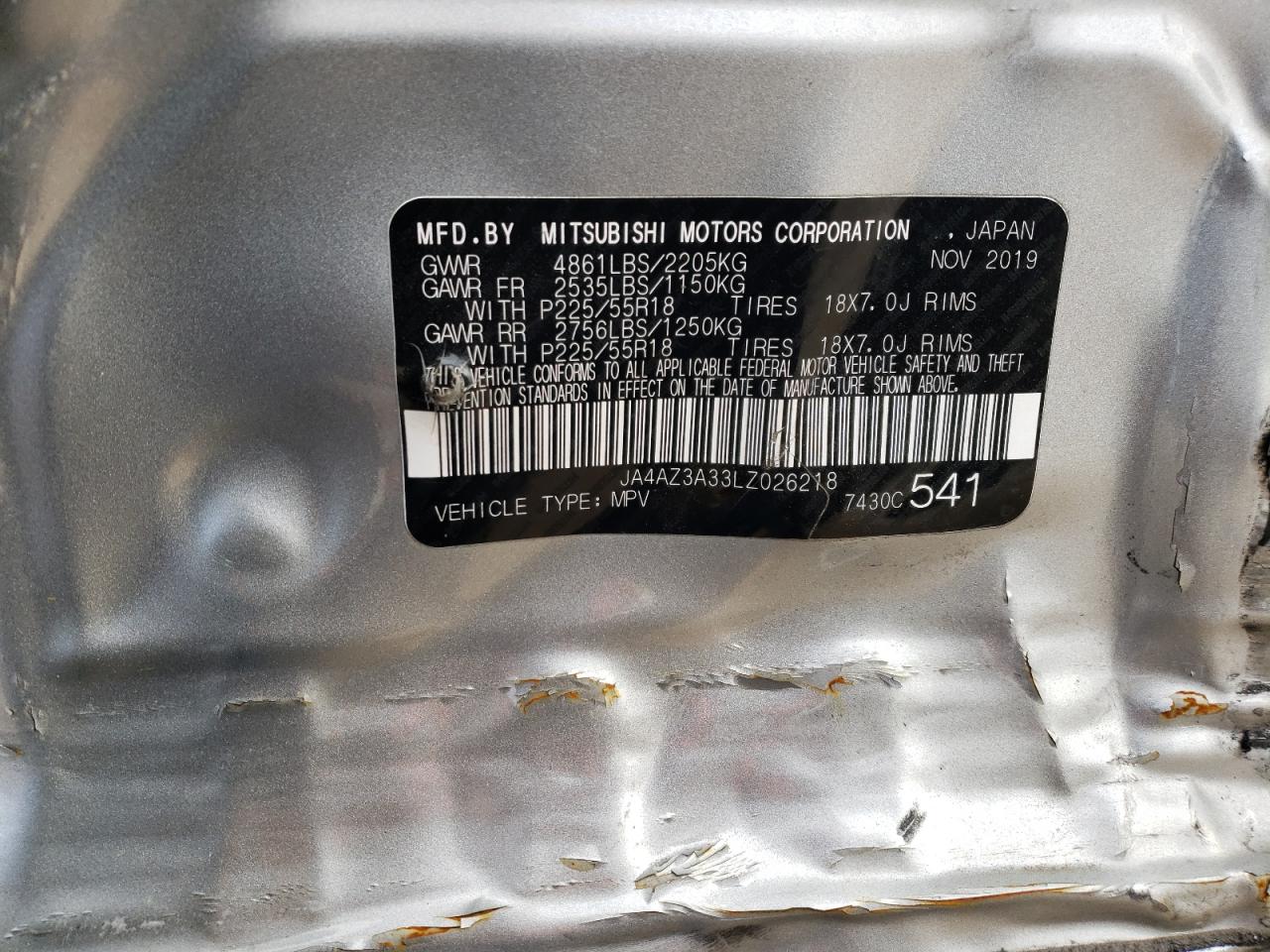 Photo 10 from auction – 2020 MITSUBISHI OUTLANDER with VIN JA4AZ3A33LZ026218