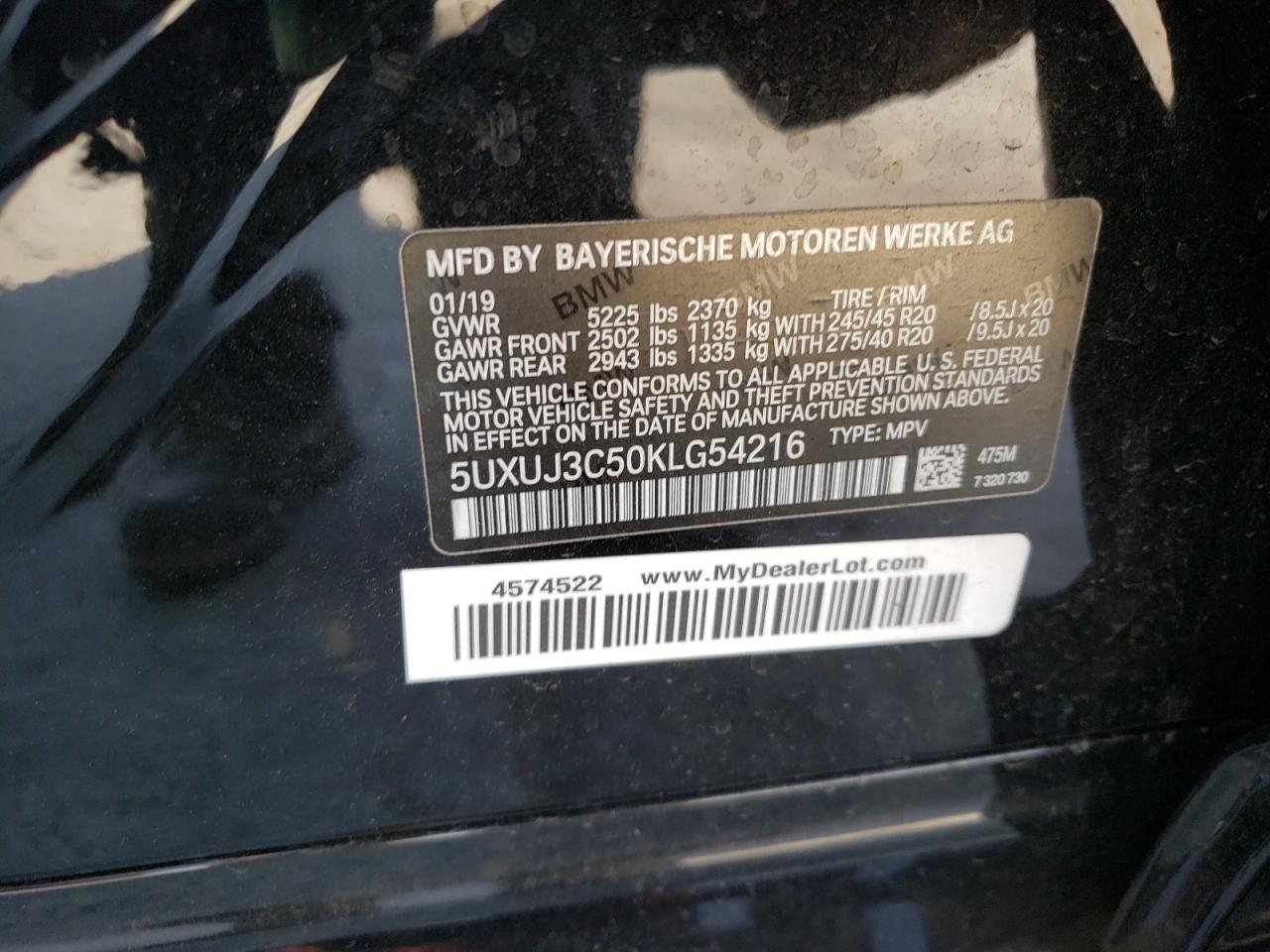 Photo 10 from auction – 2019 BMW X4 XDRIVE3 with VIN 5UXUJ3C50KLG54216
