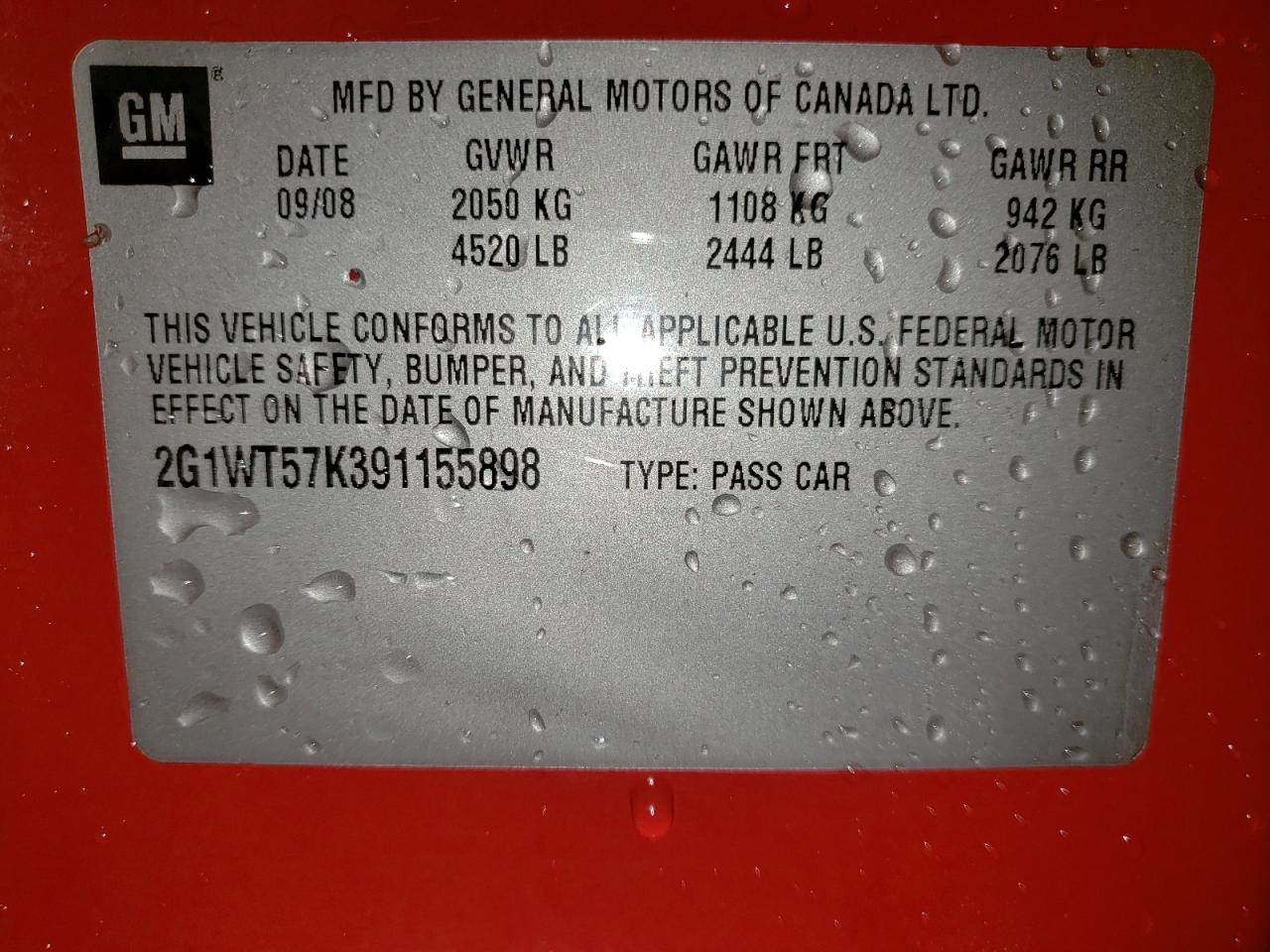Photo 10 from auction – 2009 CHEVROLET IMPALA 1LT with VIN 2G1WT57K391155898