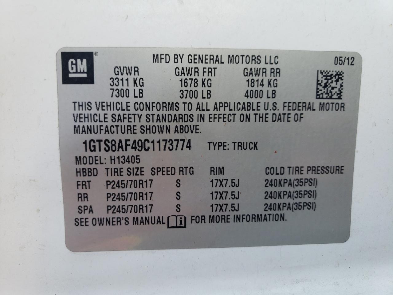 Photo 10 from auction – 2012 GMC SAVANA G15 with VIN 1GTS8AF49C1173774