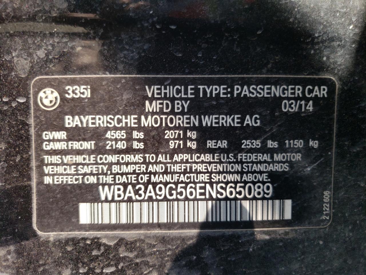 Photo 10 from auction – 2014 BMW 335 I with VIN WBA3A9G56ENS65089