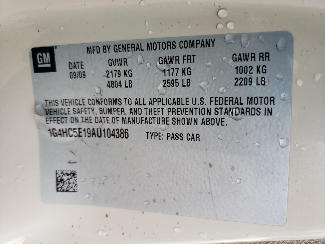 Photo 10 from auction – 2010 BUICK LUCERNE CX with VIN 1G4HC5E19AU104386