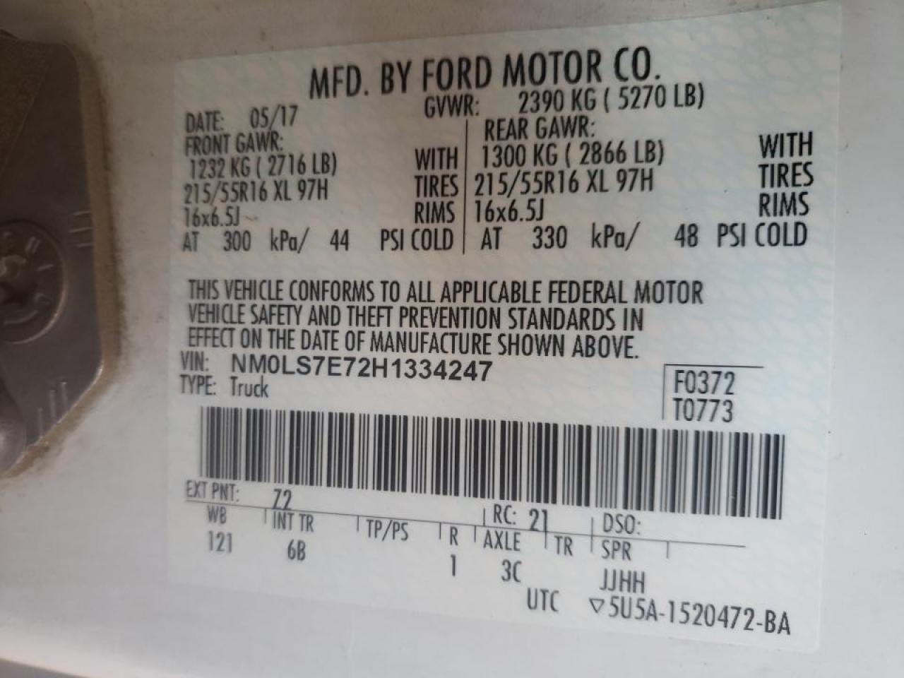 Photo 10 from auction – 2017 FORD TRANSIT CO with VIN NM0LS7E72H1334247