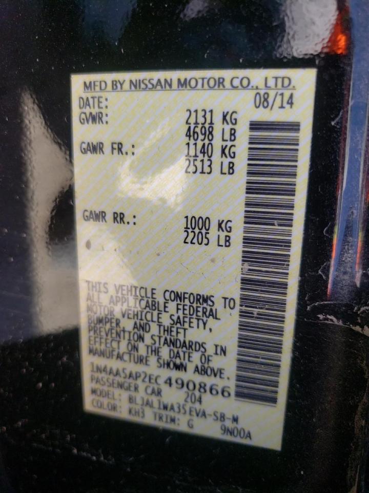 Photo 10 from auction – 2014 NISSAN MAXIMA S with VIN 1N4AA5AP2EC490866