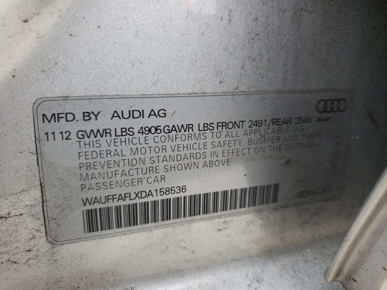 Photo 10 from auction – 2013 AUDI A4 PREMIUM with VIN WAUFFAFLXDA158536