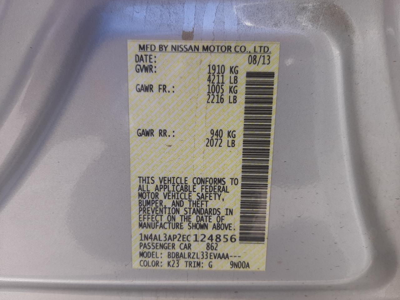Photo 10 from auction – 2014 NISSAN ALTIMA 2.5 with VIN 1N4AL3AP2EC124856