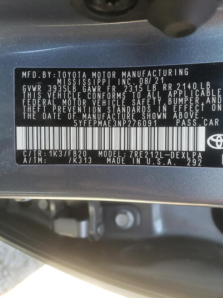 Photo 10 from auction – 2022 TOYOTA COROLLA LE with VIN 5YFEPMAE3NP276091