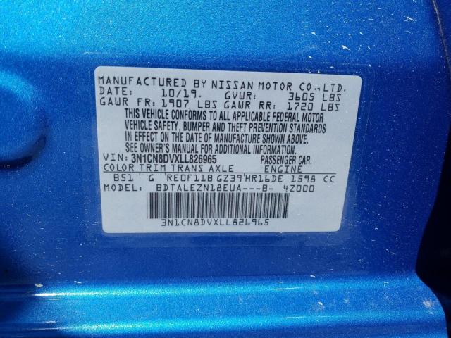 Photo 10 from auction – 2020 NISSAN VERSA S with VIN 3N1CN8DVXLL826965