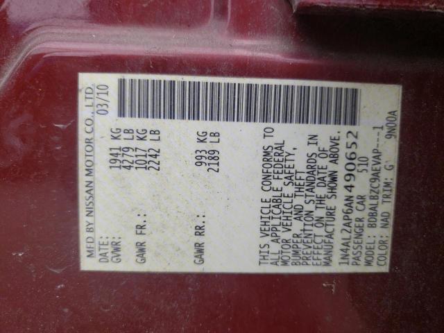 Photo 10 from auction – 2010 NISSAN ALTIMA BAS with VIN 1N4AL2AP6AN490652