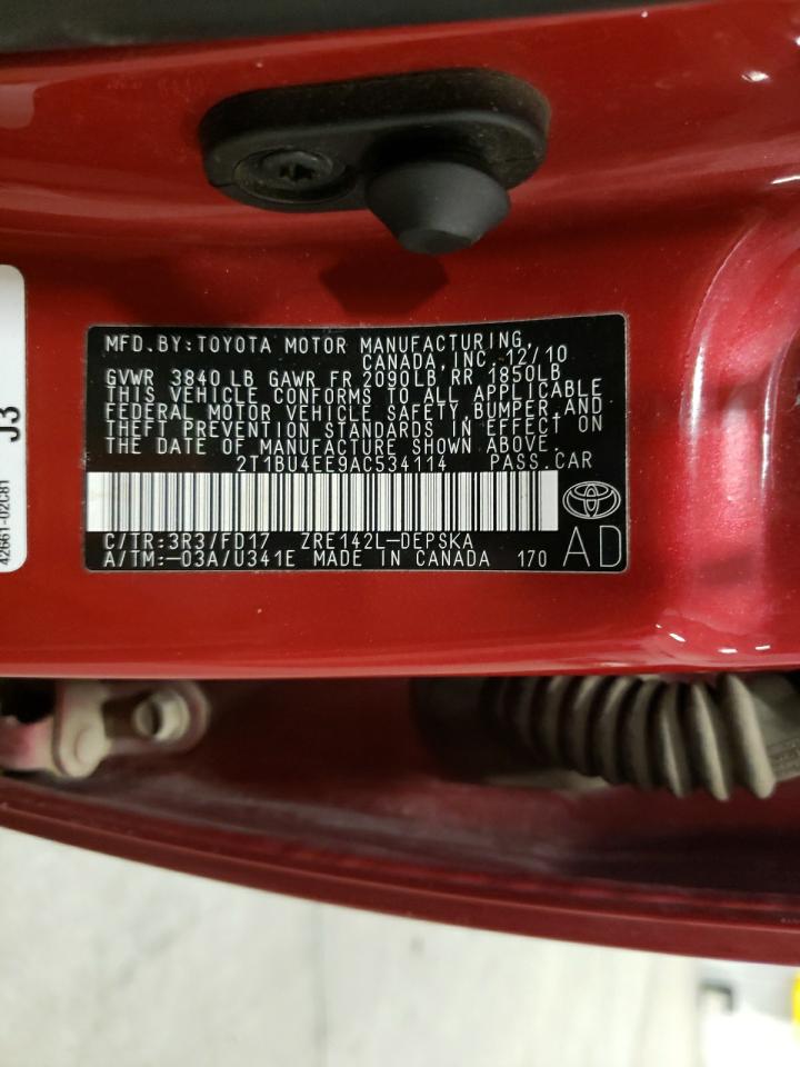 Photo 10 from auction – 2010 TOYOTA COROLLA BA with VIN 2T1BU4EE9AC534114