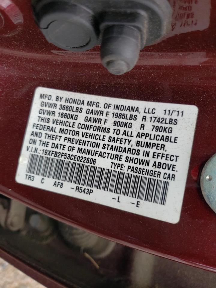 Photo 10 from auction – 2012 HONDA CIVIC with VIN 19XFB2F53CE022606