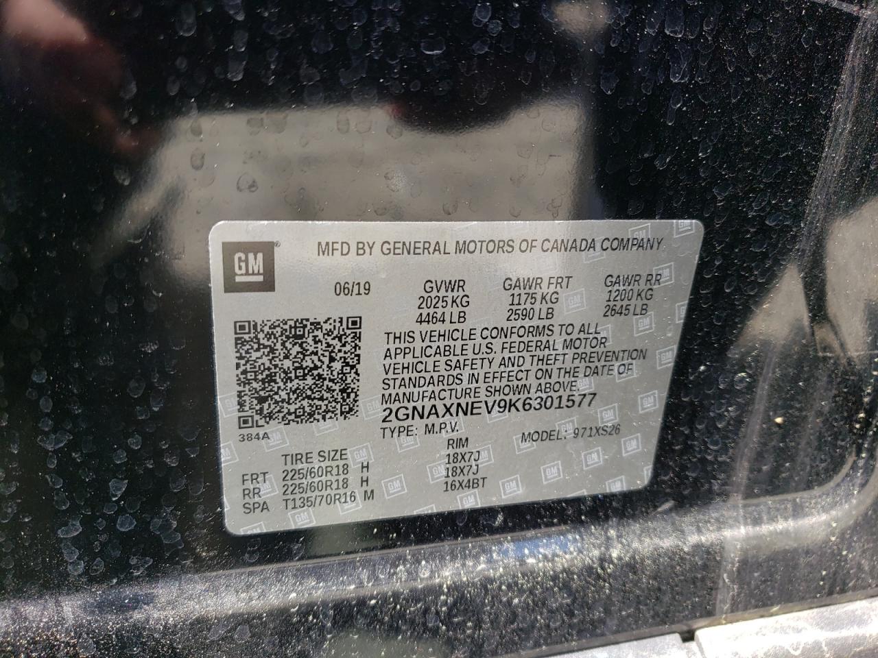 Photo 10 from auction – 2019 CHEVROLET EQUINOX PR with VIN 2GNAXNEV9K6301577