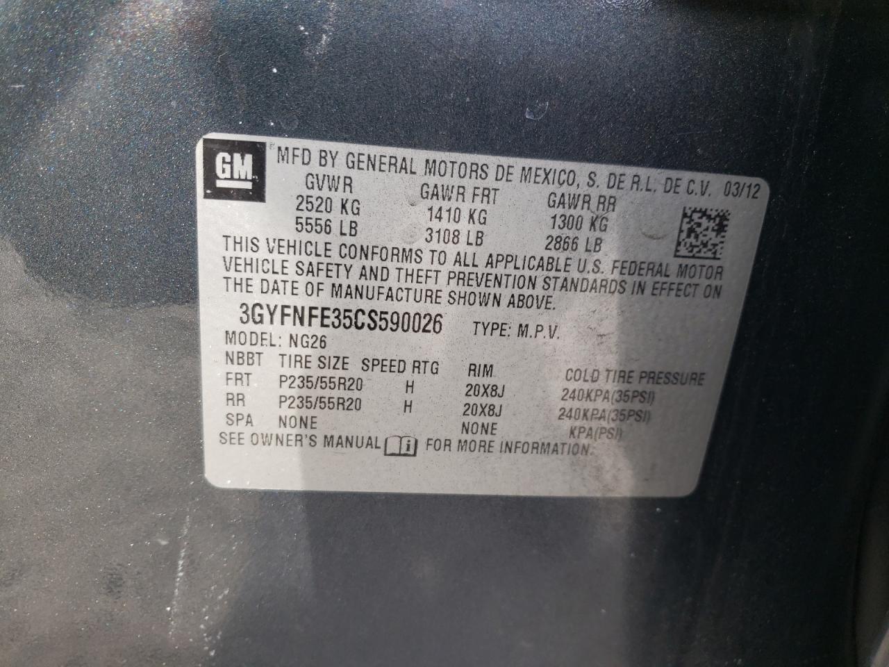 Photo 10 from auction – 2012 CADILLAC SRX PREMIU with VIN 3GYFNFE35CS590026
