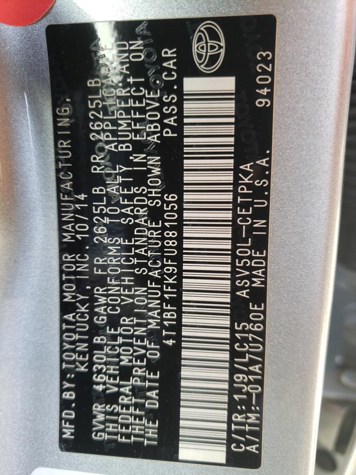 Photo 10 from auction – 2015 TOYOTA CAMRY LE with VIN 4T1BF1FK9FU881056