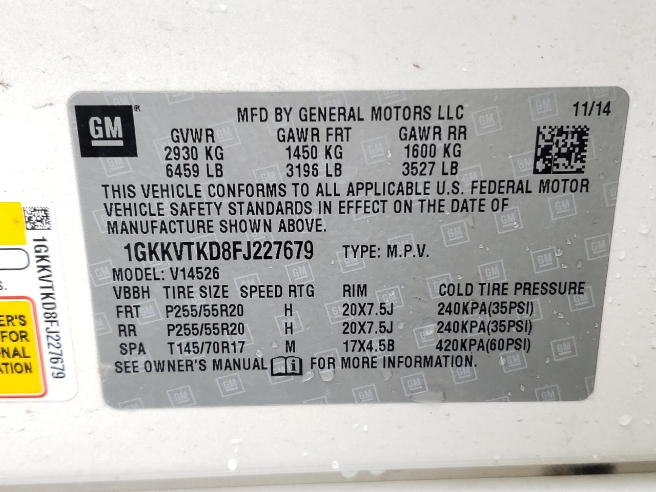 Photo 10 from auction – 2015 GMC ACADIA DEN with VIN 1GKKVTKD8FJ227679