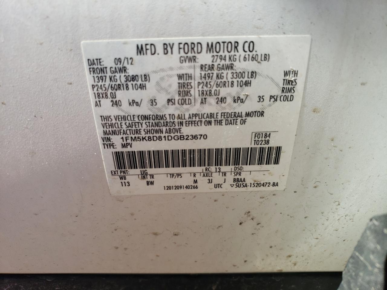 Foto 10 de la subasta – 2013 FORD EXPLORER X con VIN 1FM5K8D81DGB23670