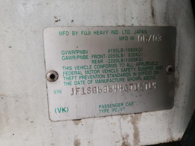 Photo 10 from auction – 2004 SUBARU FORESTER 2 with VIN JF1SG63644G715714